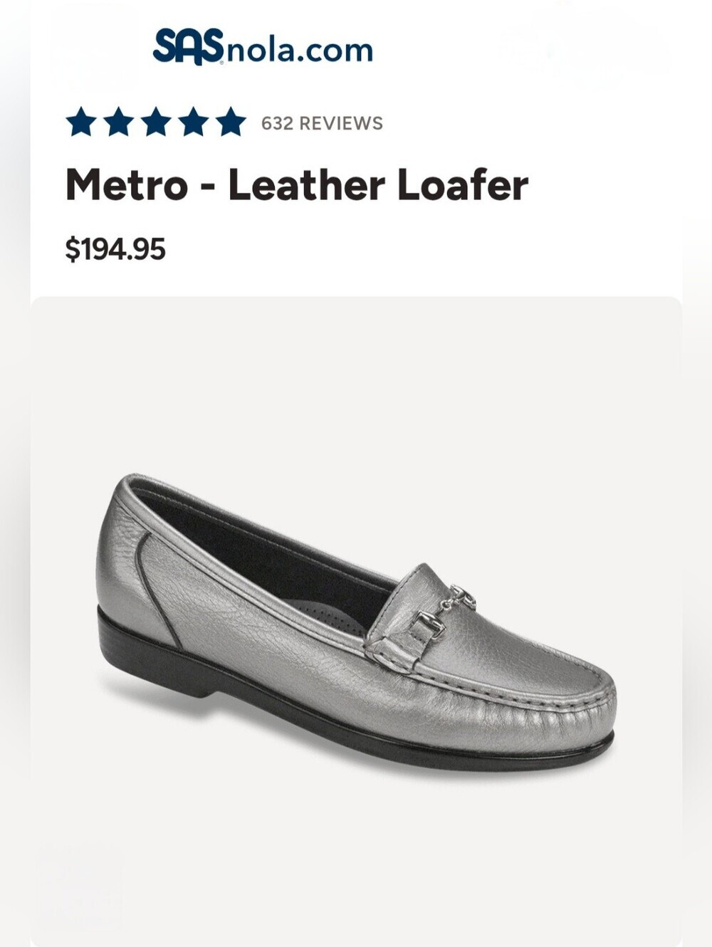 SAS Metro Silver Slip-On Leather Loafers with Metal Bit Sz 9.5 Comfort Grandma